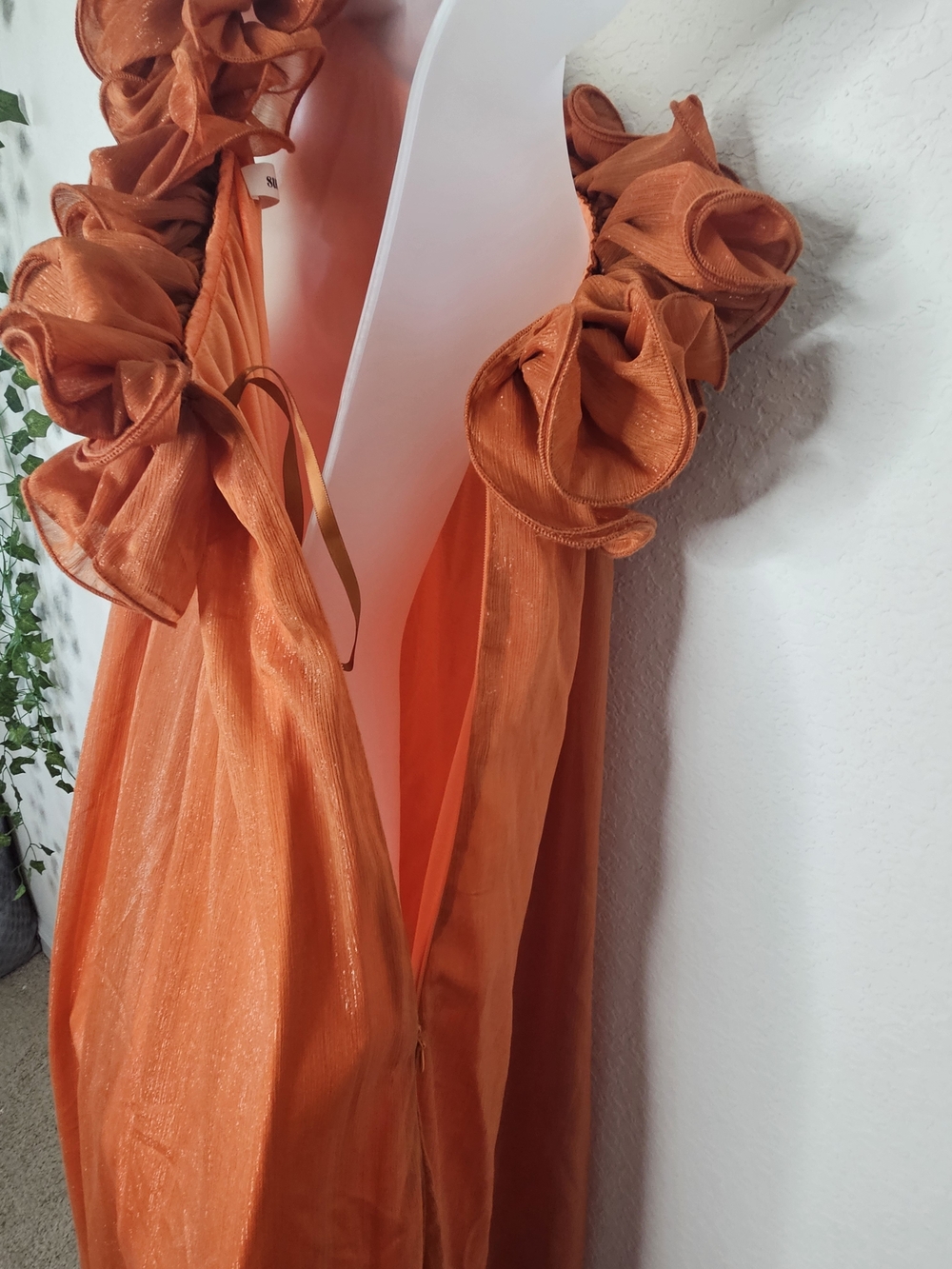 Sunfere Hedda Orange One Shoulder Ruffle Maxi Dress Size S Formal Gown - Picture 12 of 16